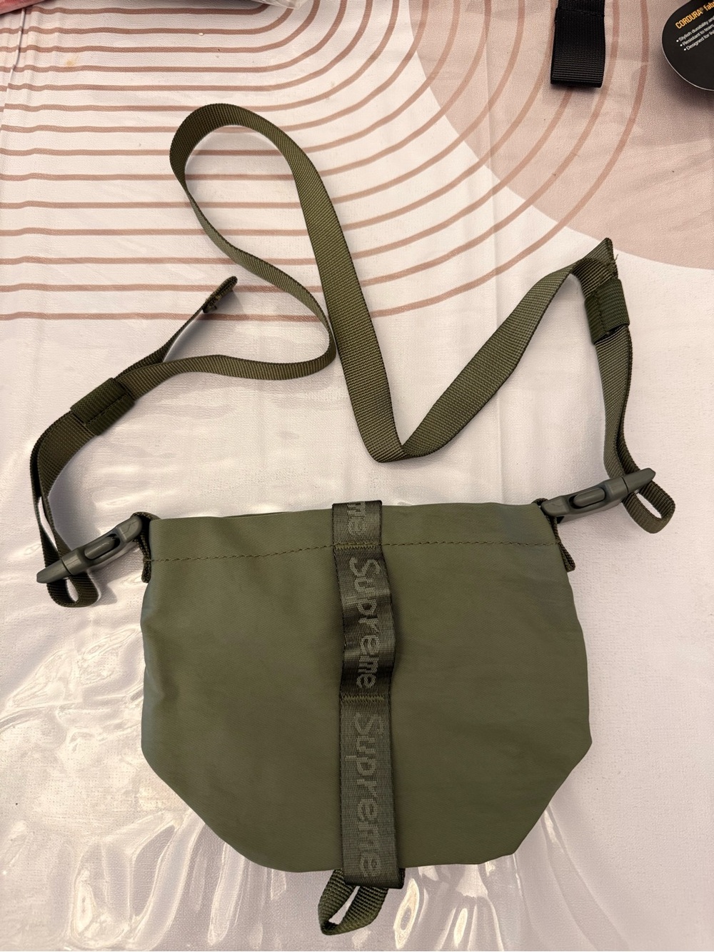 Supreme Olive Green Crossbody Sling Bag with Branded Center Webbing